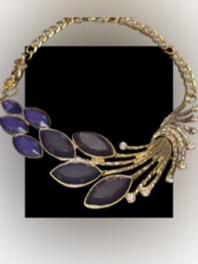 In 5 piece bundle - Luxurious Peacock-Inspired Purple and Gold Necklace